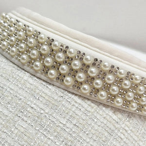 White tweed visor with pearl and rhinestone embellished band