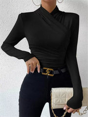 Ruched Long Sleeve Slim Fit Top in Black, editorial view