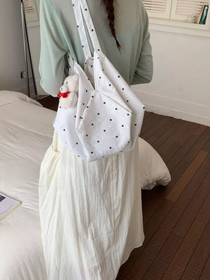 Polka Dot Shoulder Bag in White, front view