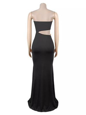 Black fitted maxi dress with strapless