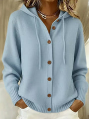 Hooded Button-up Cardigan in Pink, front view