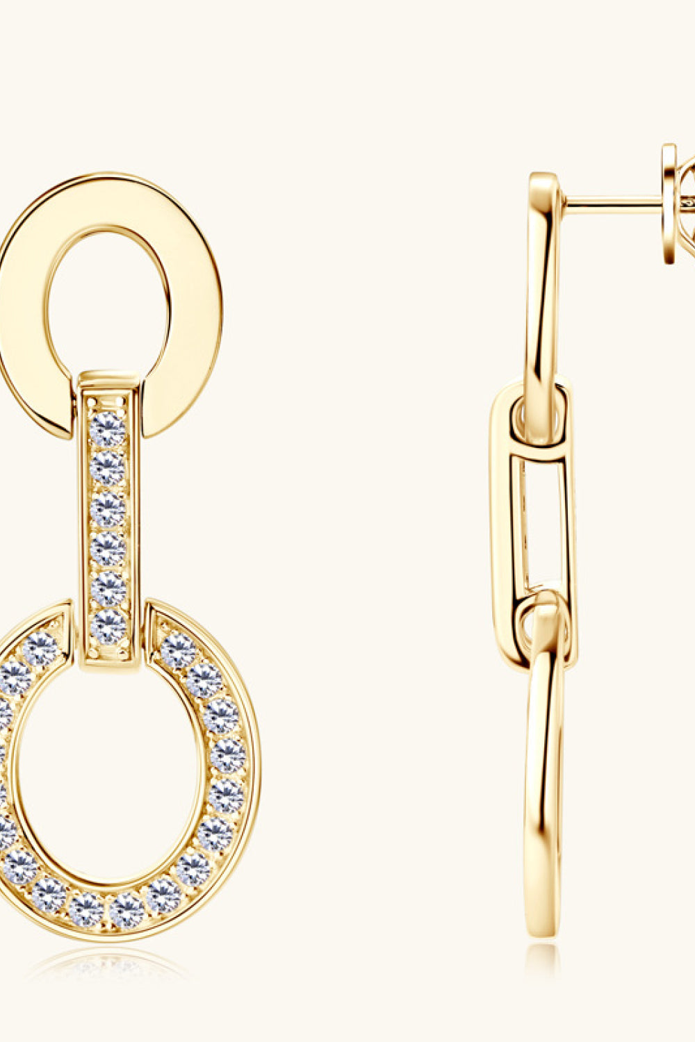 Gold geometric pavé drop earrings with clear stones