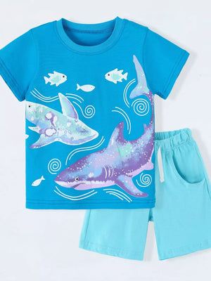 Children's Shark Print Cotton T-shirt, side view
