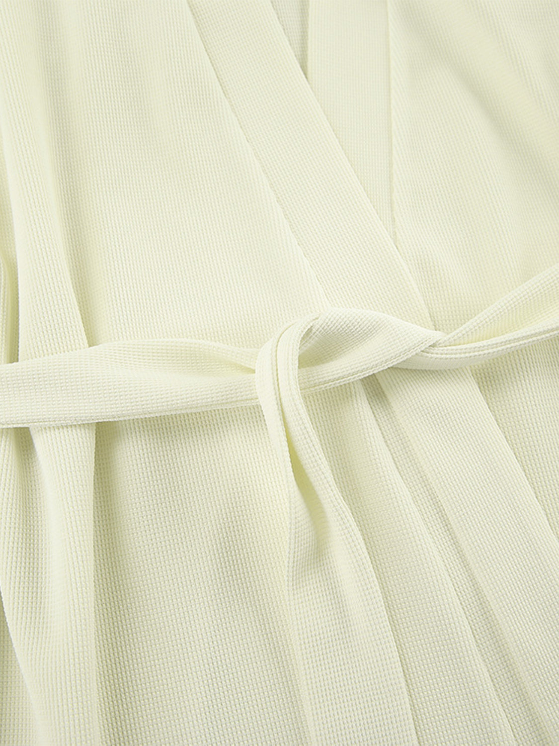 Cream waffle knit robe with tie belt detail
