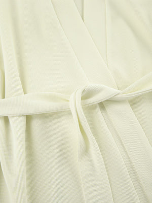Cream waffle knit robe with tie belt detail
