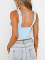 Light blue sculpted bustier tank top with wide straps and a square neckline, shown from the back.