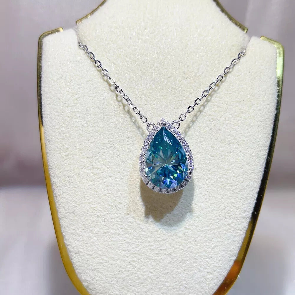 5 Carat Sterling Silver Teardrop Moissanite Necklace, front view