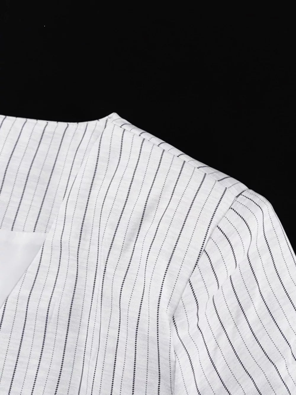 Pinstripe Cropped Blazer And Pleated Shorts Set in Light Gray, editorial view