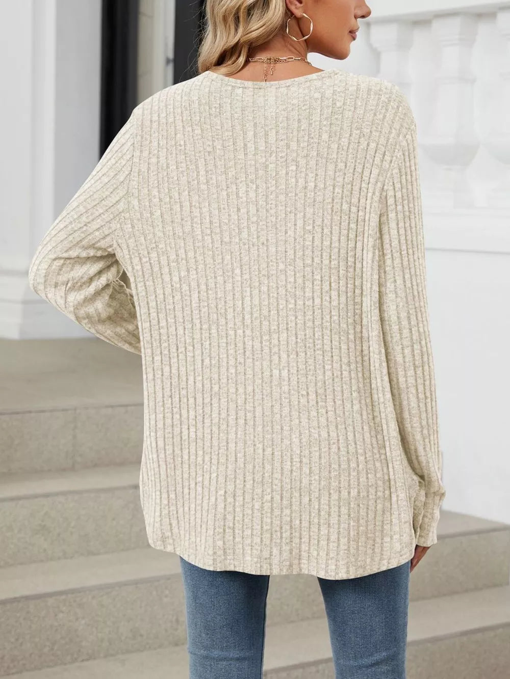 Ribbed Button-up Cardigan in Dust Storm with buttoned