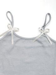 Gray ribbed cami with asymmetric bow straps