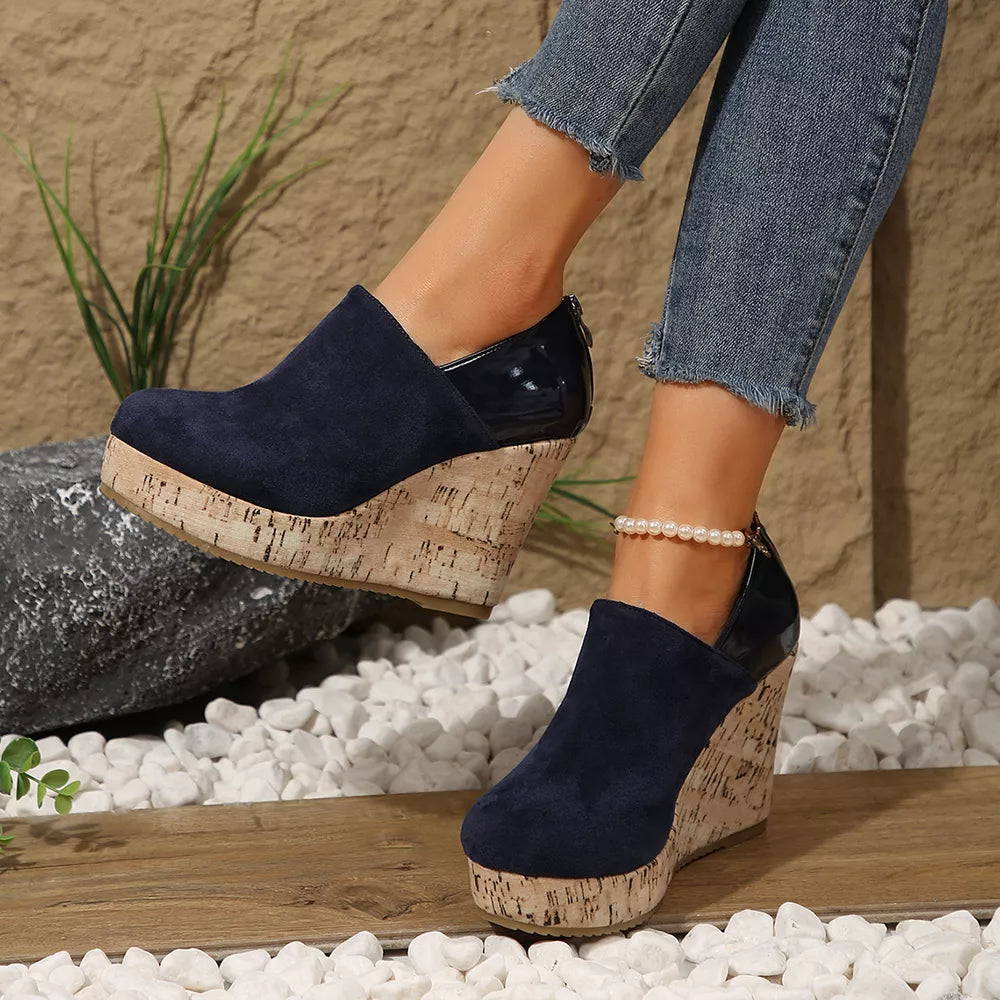 Round Toe Slip-ons in Blue, back view