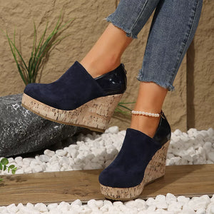 Round Toe Slip-ons in Blue, back view