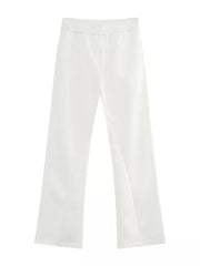 White relaxed fit sweatpants with adjustable waist and wide leg