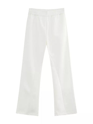 White relaxed fit sweatpants with adjustable waist and wide leg