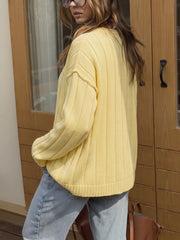 Button Up Dropped Shoulder Cardigan, back view