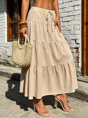 Maxi Ruched Skirt in Brown, back view