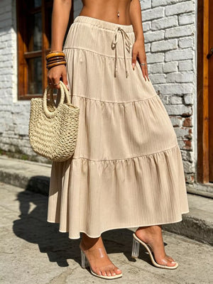 Maxi Ruched Skirt in Brown, back view