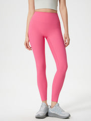 Pink ribbed high-waist leggings with a seamless sculpt fit.