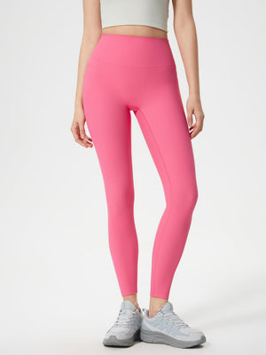 Pink ribbed high-waist leggings with a seamless sculpt fit.