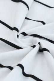 White and black horizontal stripe maxi dress fabric detail