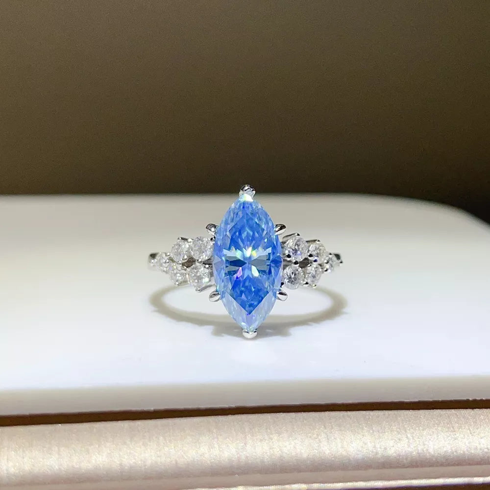 925 Sterling Silver Marquise Solitaire Moissanite Ring, close-up detail