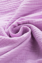 Textured gauze blouse in Heliotrope Purple with gathered sleeve detail