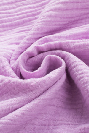 Textured gauze blouse in Heliotrope Purple with gathered sleeve detail