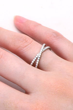 Silver pavé crossover band ring with sparkling stones