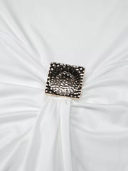 White ruched maxi dress with square metallic detail