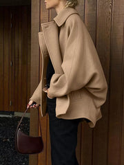Oversized Lapel Collar Button-down Coat in Brown, view 12