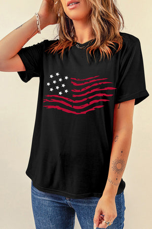 Black t-shirt with distressed American flag graphic.
