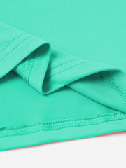 Aqua crewneck t-shirt showing hem and seam detail