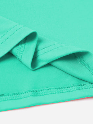 Aqua crewneck t-shirt showing hem and seam detail