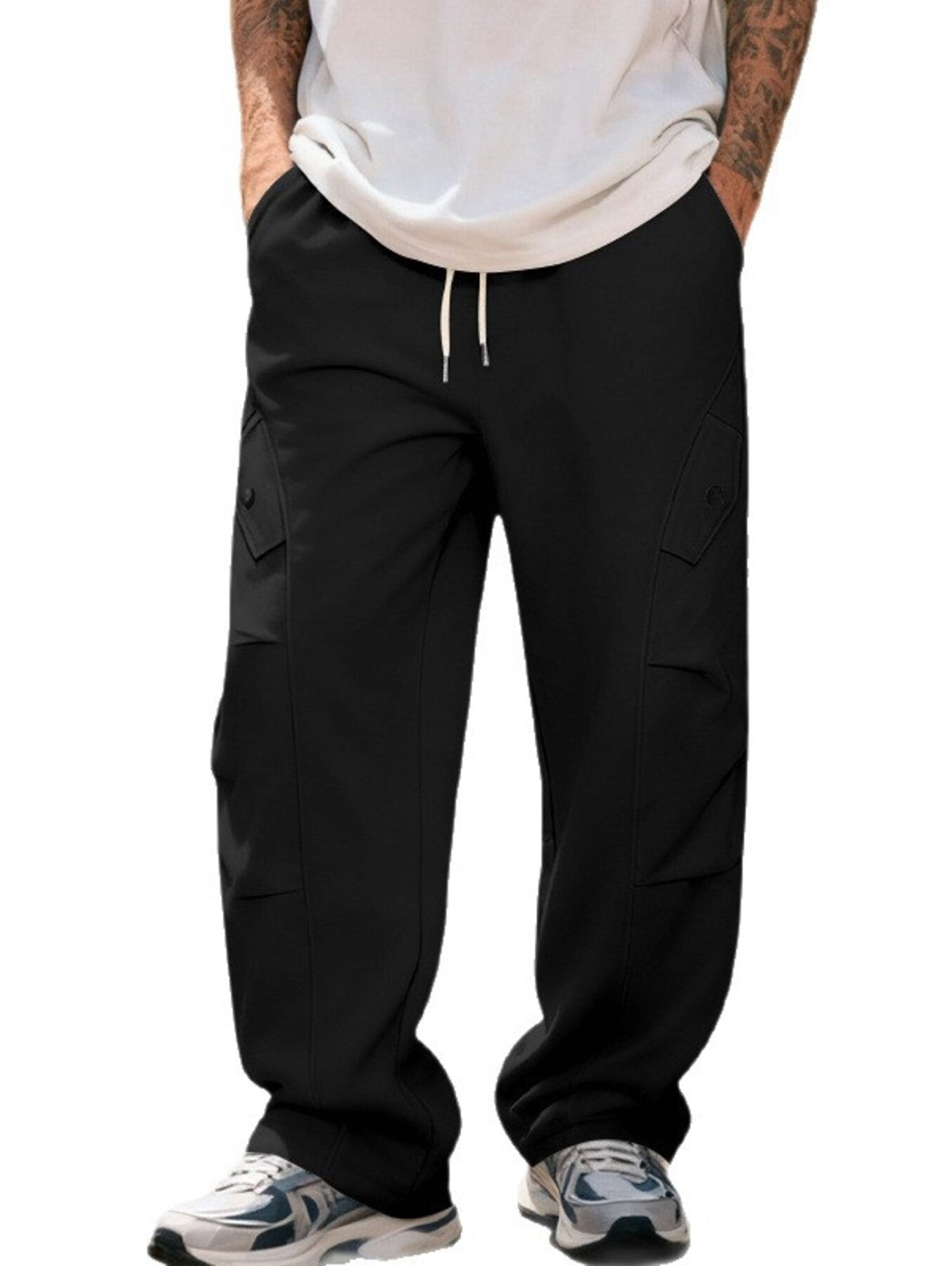Men's Casual Cargo Pants With Drawstring Waist, back view