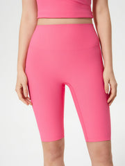 Ribbed contour cycling shorts in strawberry pink with a high waist.