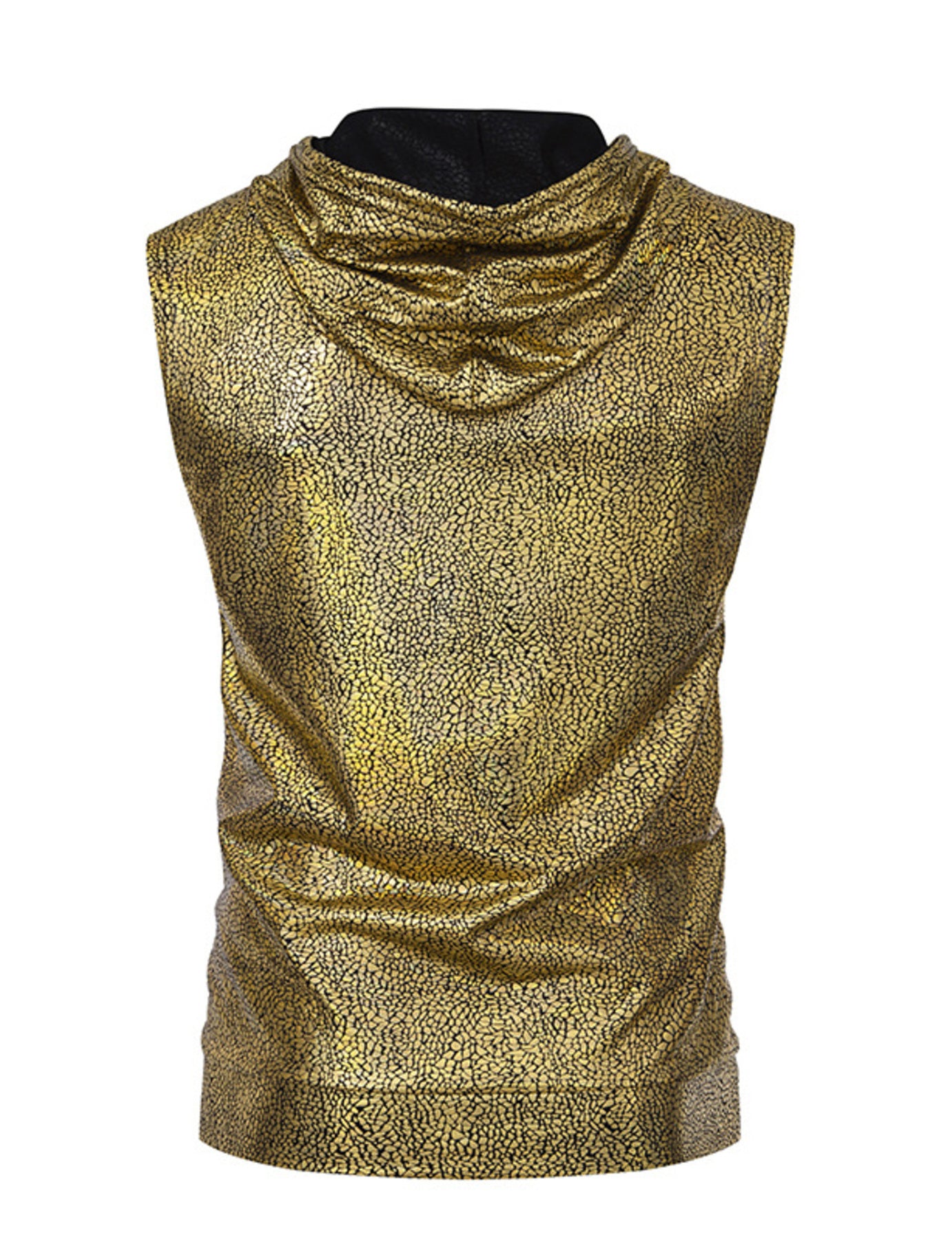 Gold iridescent sleeveless hooded men's tank top with cracked pattern