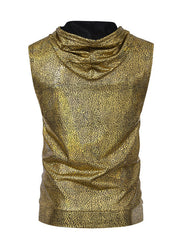 Gold iridescent sleeveless hooded men's tank top with cracked pattern