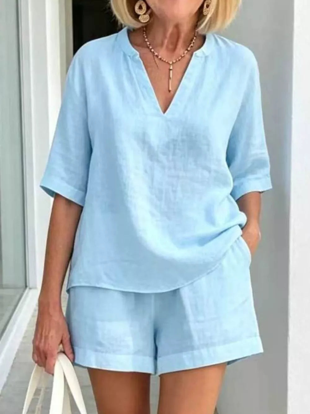 Full Size Half Sleeve Top And Shorts Set, back view