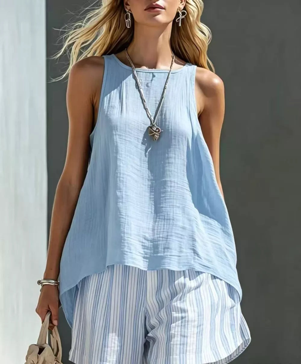 Textured Tank And Relaxed Shorts Ensemble