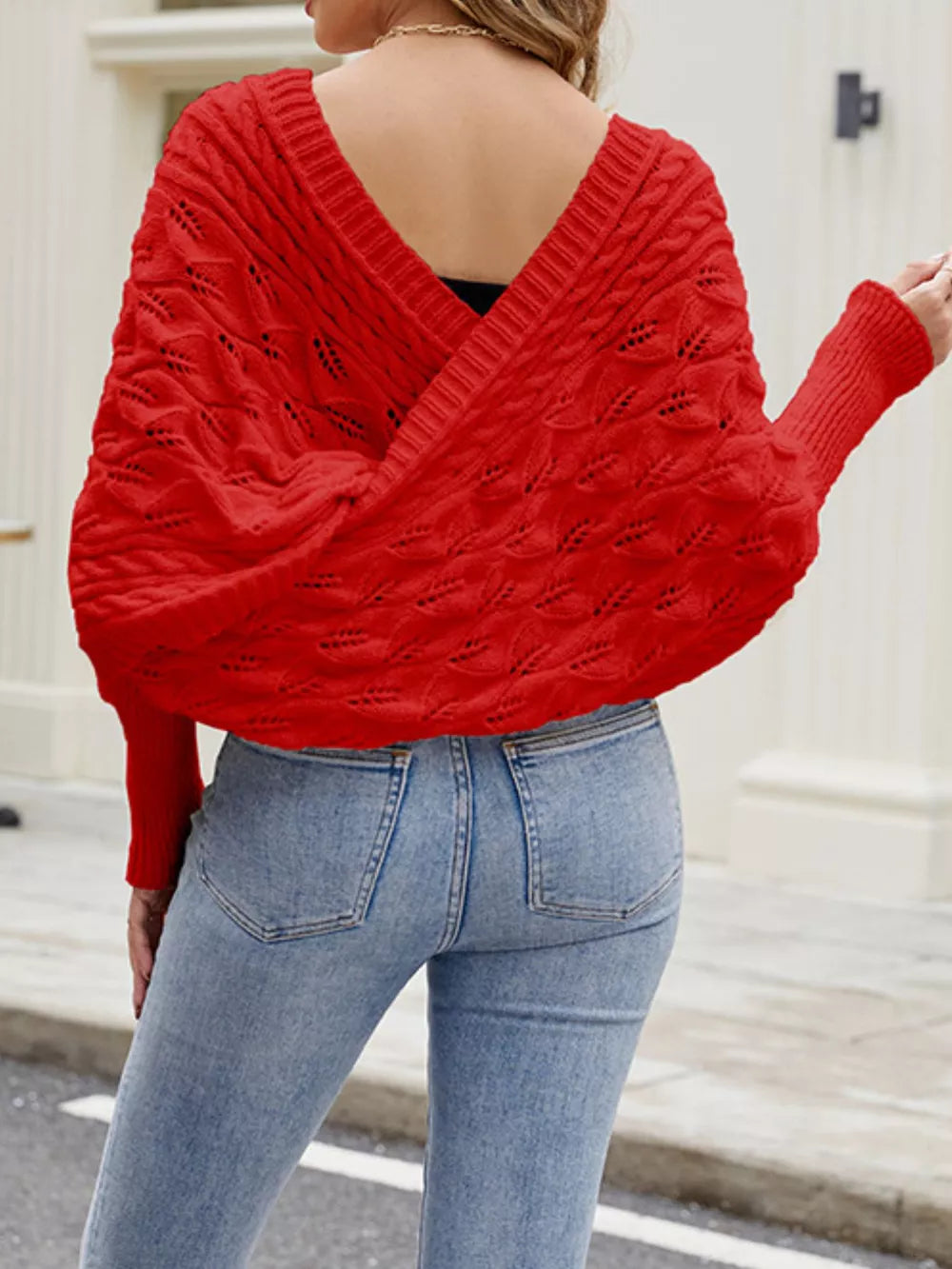 Cable Knit Batwing Sleeve Sweater in Black, product detail