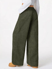 Relaxed fit corduroy wide-leg maternity cargo pants in army green.