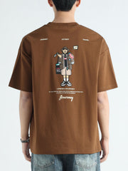 Men's coffee cotton t-shirt with graphic print and round neck.