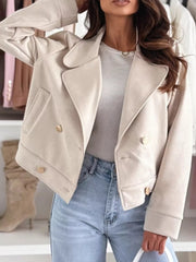 Chic Double-breasted Cropped Jacket in Dusty Pink, side view