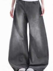 Men's relaxed fit wide-leg jeans in washed grey cotton with a full-length cut.