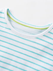 Toddler striped cotton t-shirt with lime green neck trim