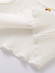 White ribbed cotton toddler tank top with lettuce trim and button detail