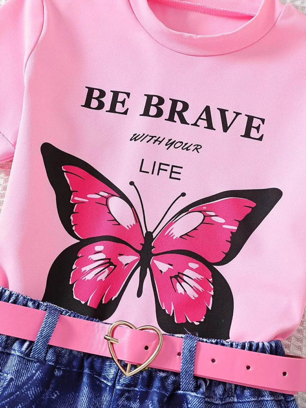 Children's Butterfly Graphic Tee And Shorts Set, close-up detail