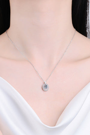 Silver halo moissanite pendant necklace with delicate chain