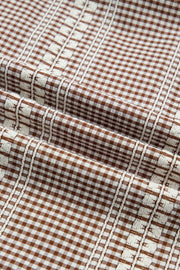 Brown and white gingham polyester shirt with embroidered yoke detail