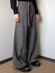 Charcoal heathered belted men's sweatpants with a wide leg and tie waist.